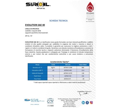 EVOLUTION SAE 40 | Olio Motore Minerale Monogrado Benzina e Diesel | API SL/CF | 12 x 1 L