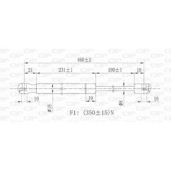 Molla A Gas destro/Sinistro Portellone posteriore (350N L.456MM) per Fiat 500 (312) FT0309055 - 64-FT0309055 - 64-FT0309055