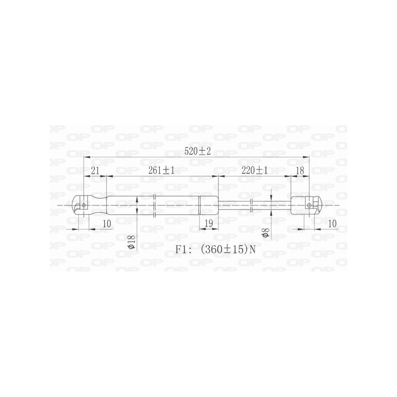 Molla A Gas destro/Sinistro Portellone posteriore (360N L.520MM) per Peugeot 206 e 206 Plus PG0099055